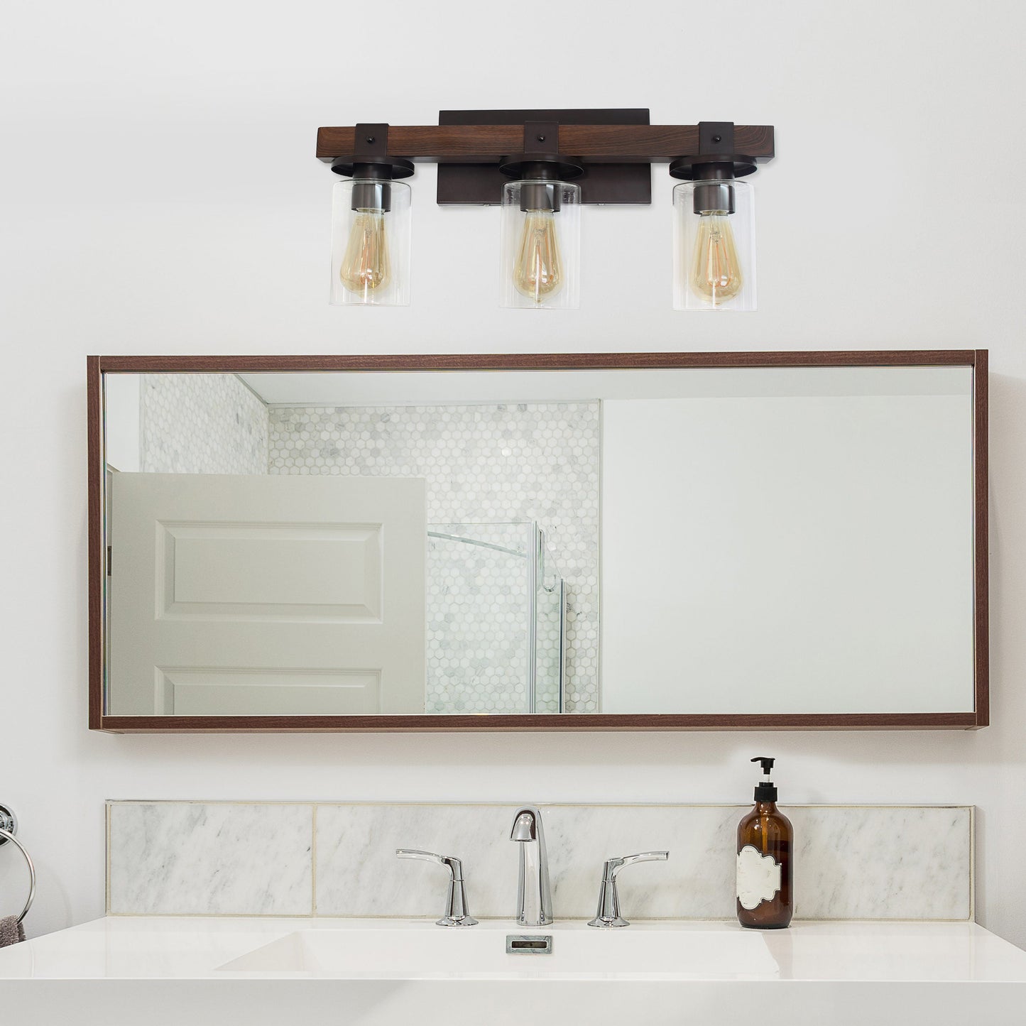 All The Rages Elegant Designs Brown 3-Light Industrial Rustic Bath Vanity Light In Restored Wood Look