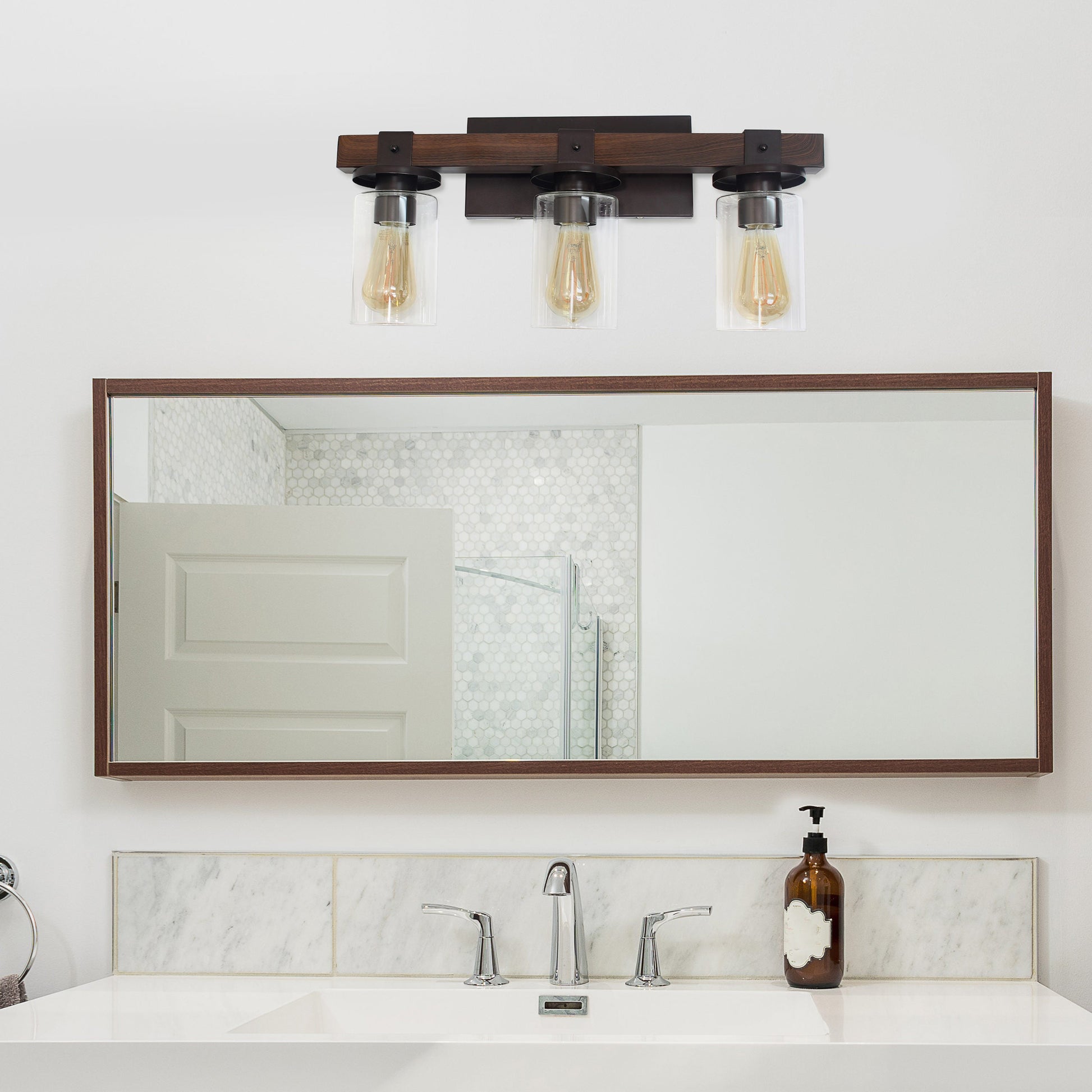 All The Rages Elegant Designs Brown 3-Light Industrial Rustic Bath Vanity Light In Restored Wood Look