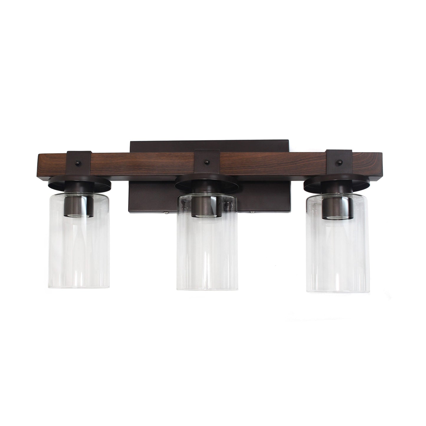 All The Rages Elegant Designs Brown 3-Light Industrial Rustic Bath Vanity Light In Restored Wood Look
