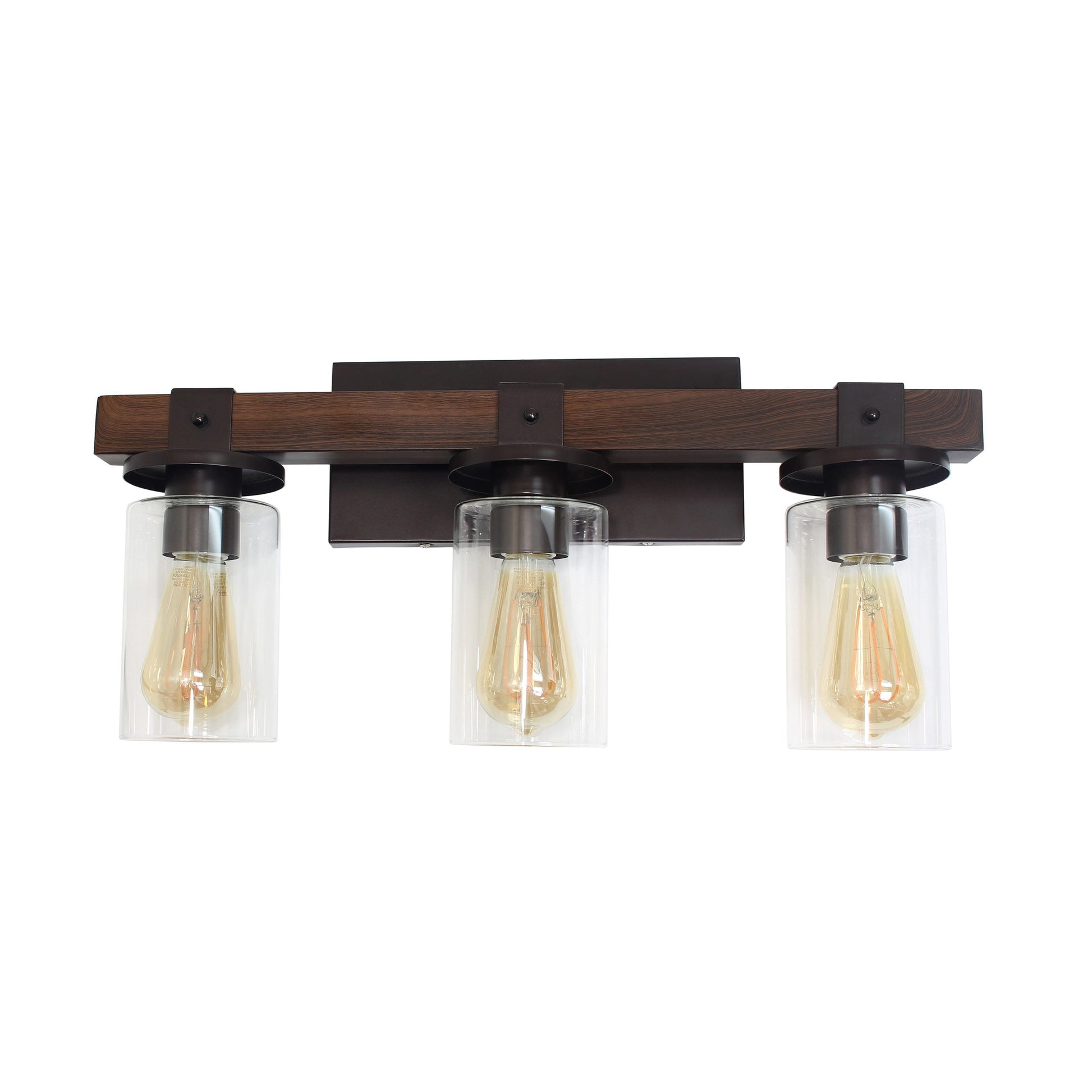 All The Rages Elegant Designs Brown 3-Light Industrial Rustic Bath Vanity Light In Restored Wood Look