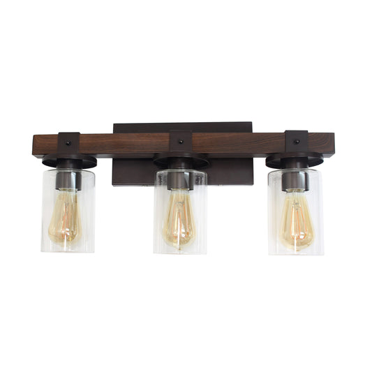 All The Rages Elegant Designs Brown 3-Light Industrial Rustic Bath Vanity Light In Restored Wood Look