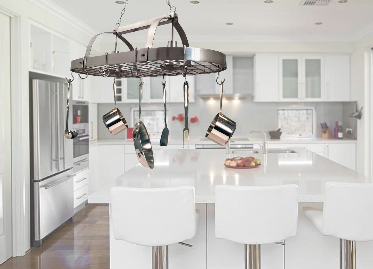 All The Rages Elegant Designs Brushed Nickel 2-Light Kitchen Pot Rack With Downlights