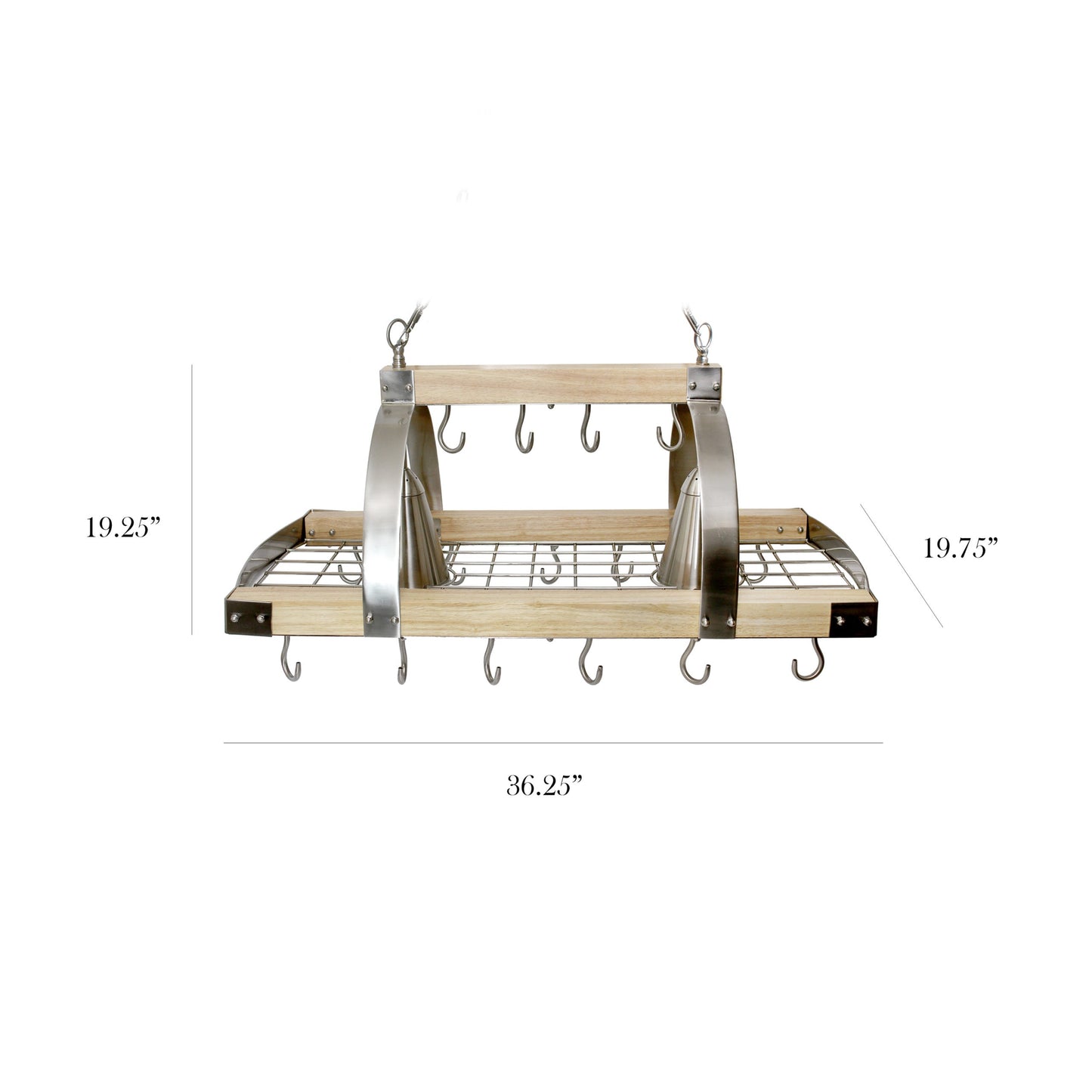 All The Rages Elegant Designs Brushed Nickel & Wood 2-Light Kitchen Pot Rack With Downlights