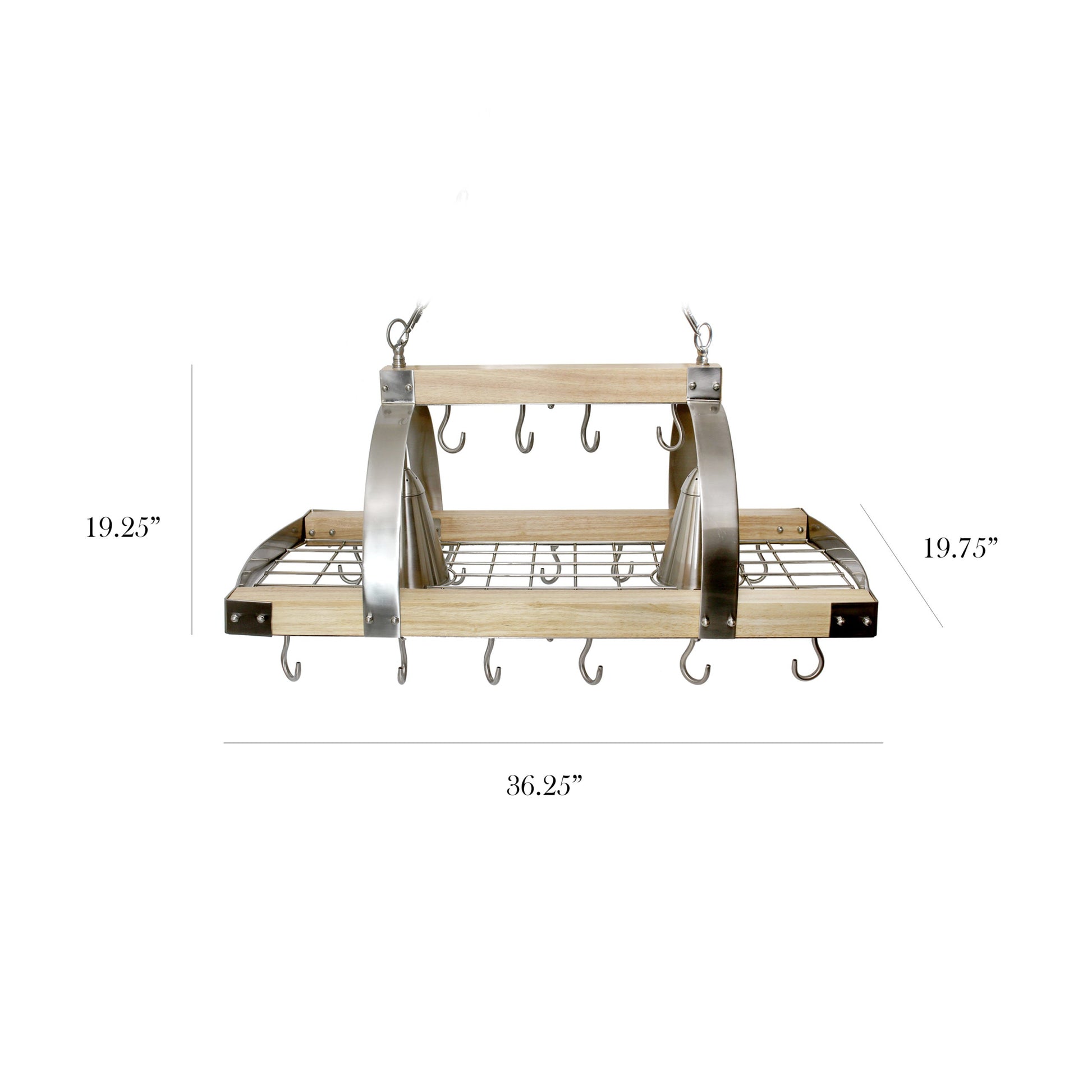 All The Rages Elegant Designs Brushed Nickel & Wood 2-Light Kitchen Pot Rack With Downlights