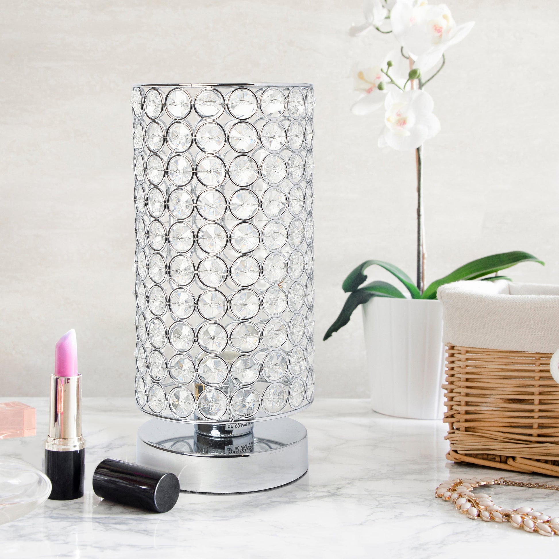 All The Rages Elegant Designs Chrome Finish Elipse Crystal Bedside Nightstand Cylindrical Uplight Table Lamp