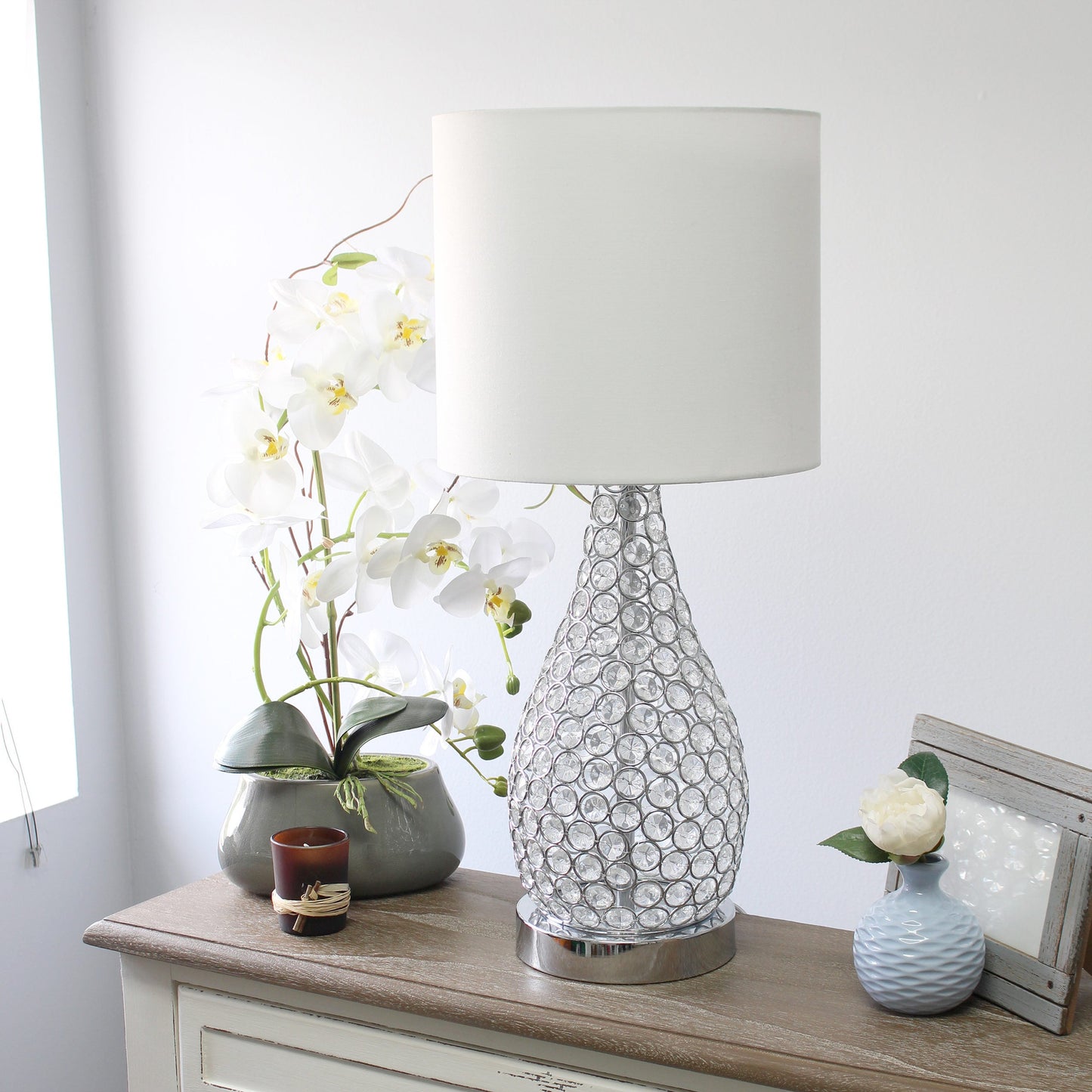 All The Rages Elegant Designs Chrome Finish Elipse Crystal Pinned Decorative Gourd Accent Table Lamp
