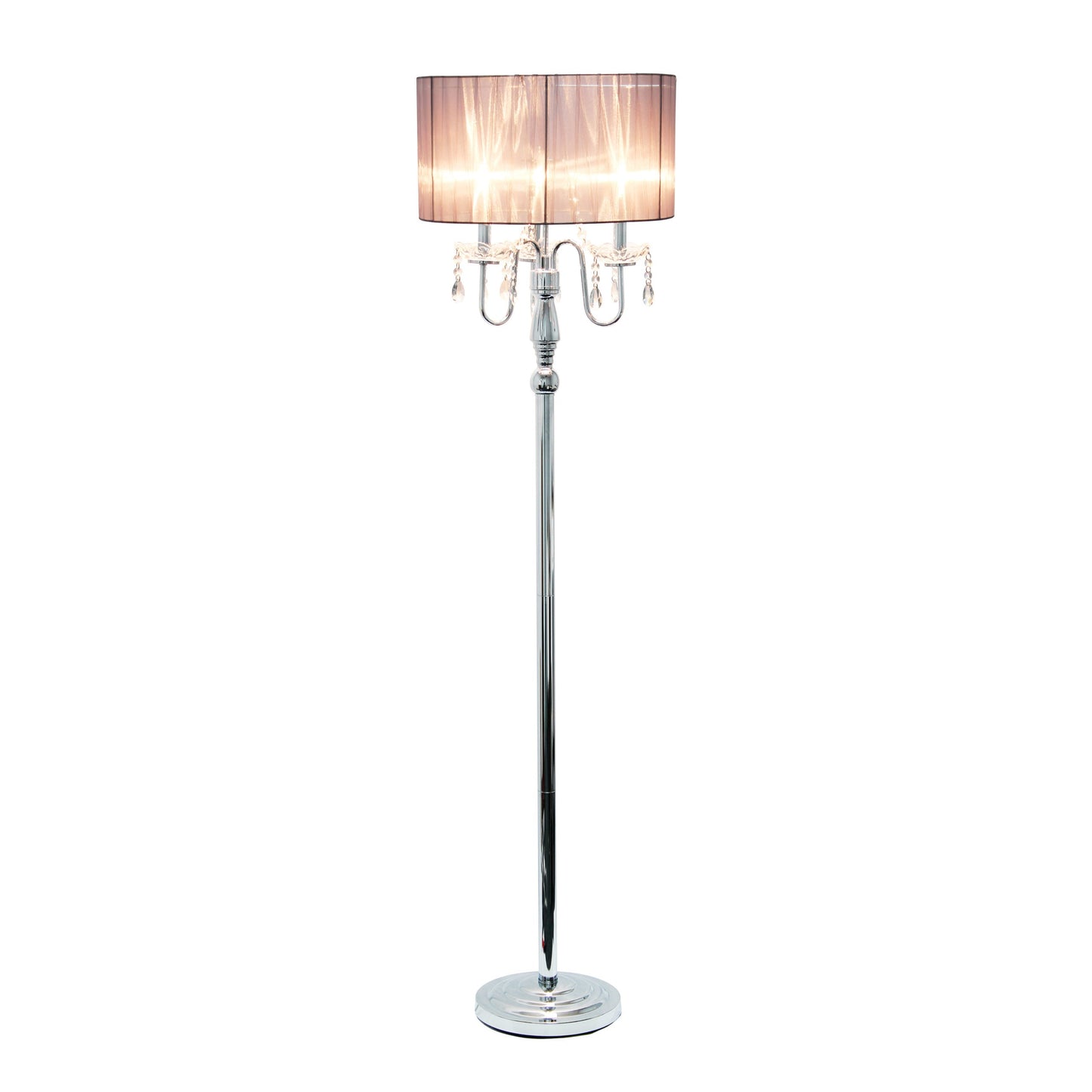 All The Rages Elegant Designs Drum Shade With Gray Romantic Cascading Crystal & Chrome Floor Lamp