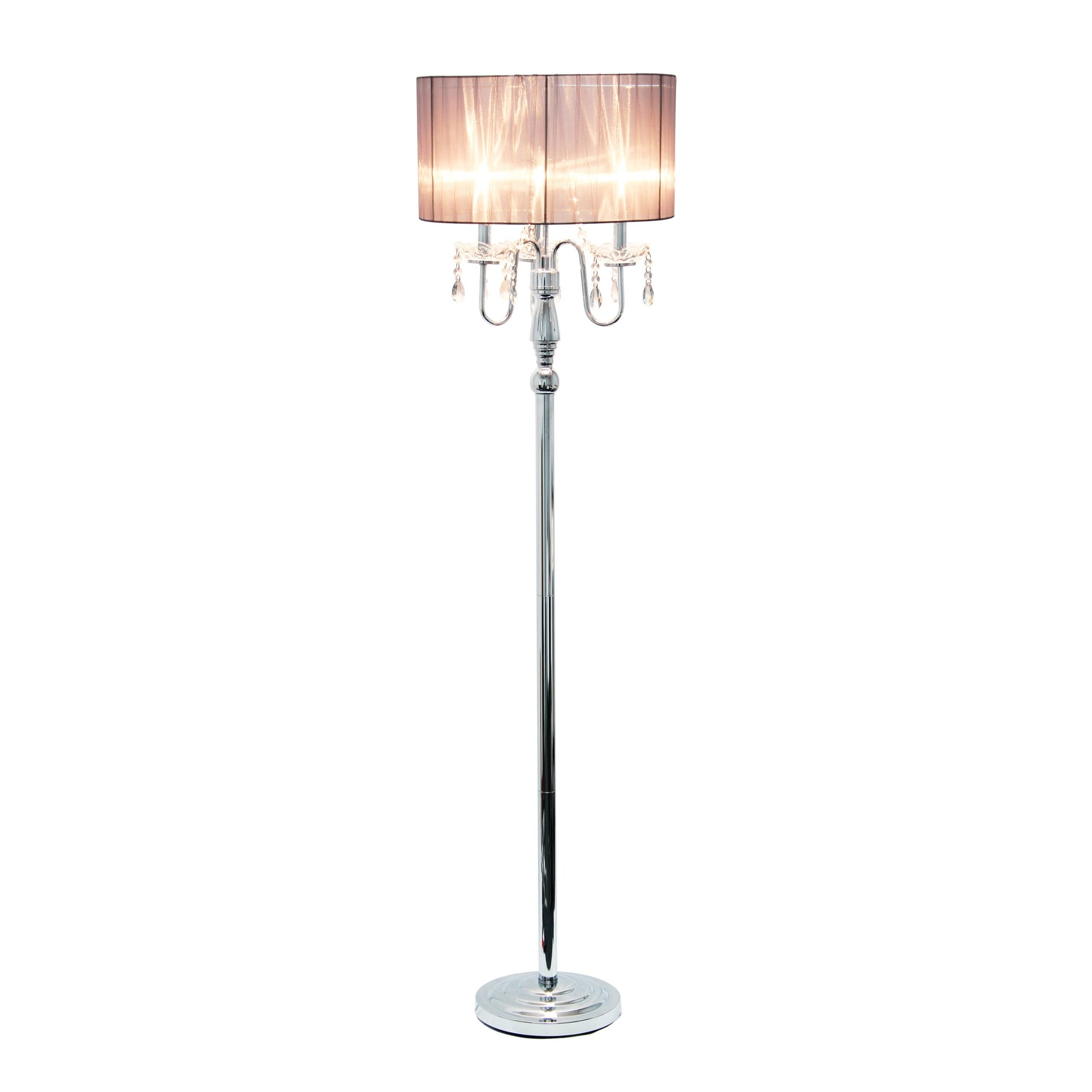 All The Rages Elegant Designs Drum Shade With Gray Romantic Cascading Crystal & Chrome Floor Lamp