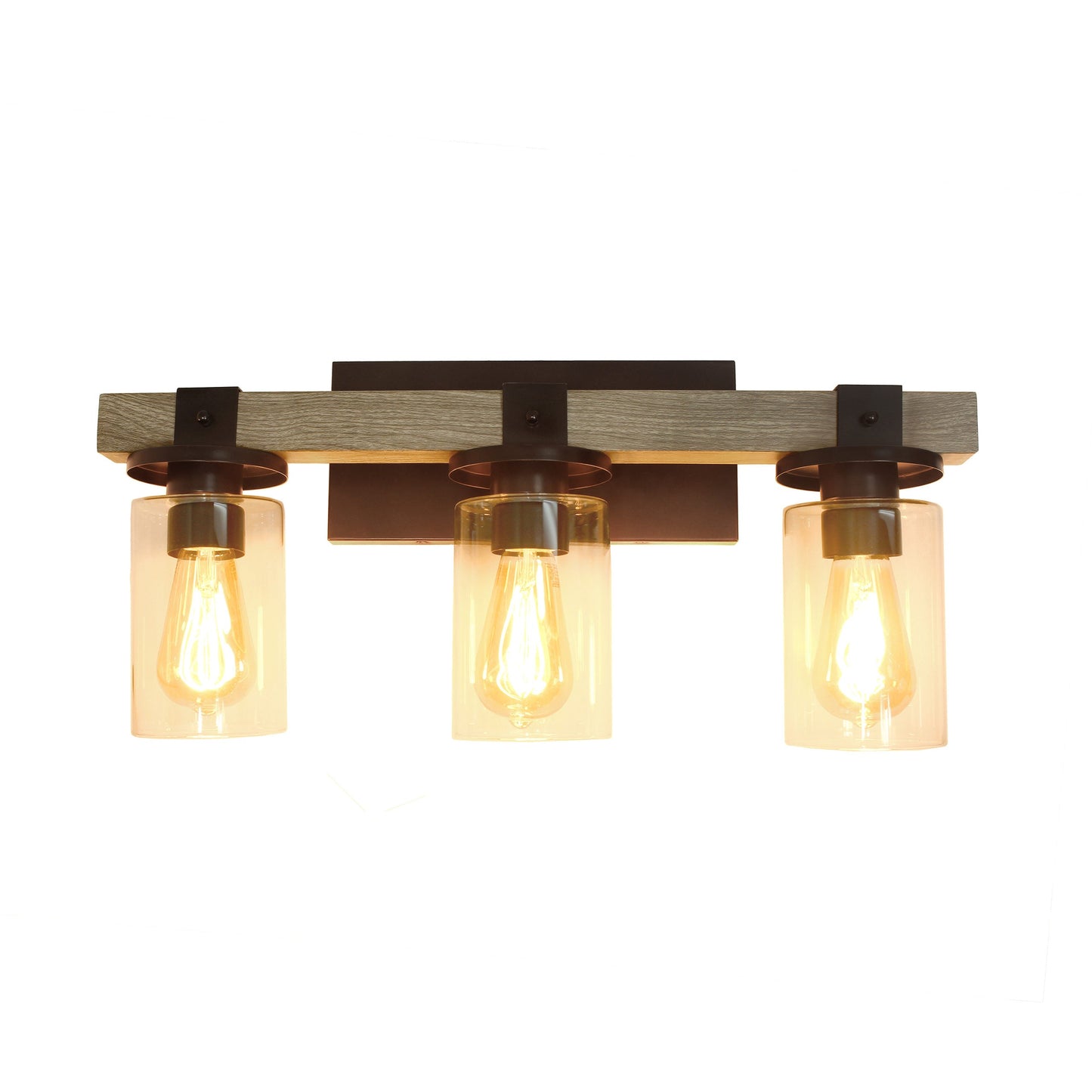 All The Rages Elegant Designs Gray 3-Light Industrial Rustic Bath Vanity Light In Restored Wood Look