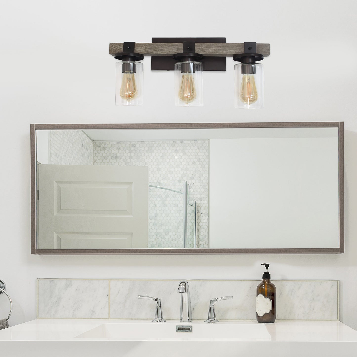 All The Rages Elegant Designs Gray 3-Light Industrial Rustic Bath Vanity Light In Restored Wood Look