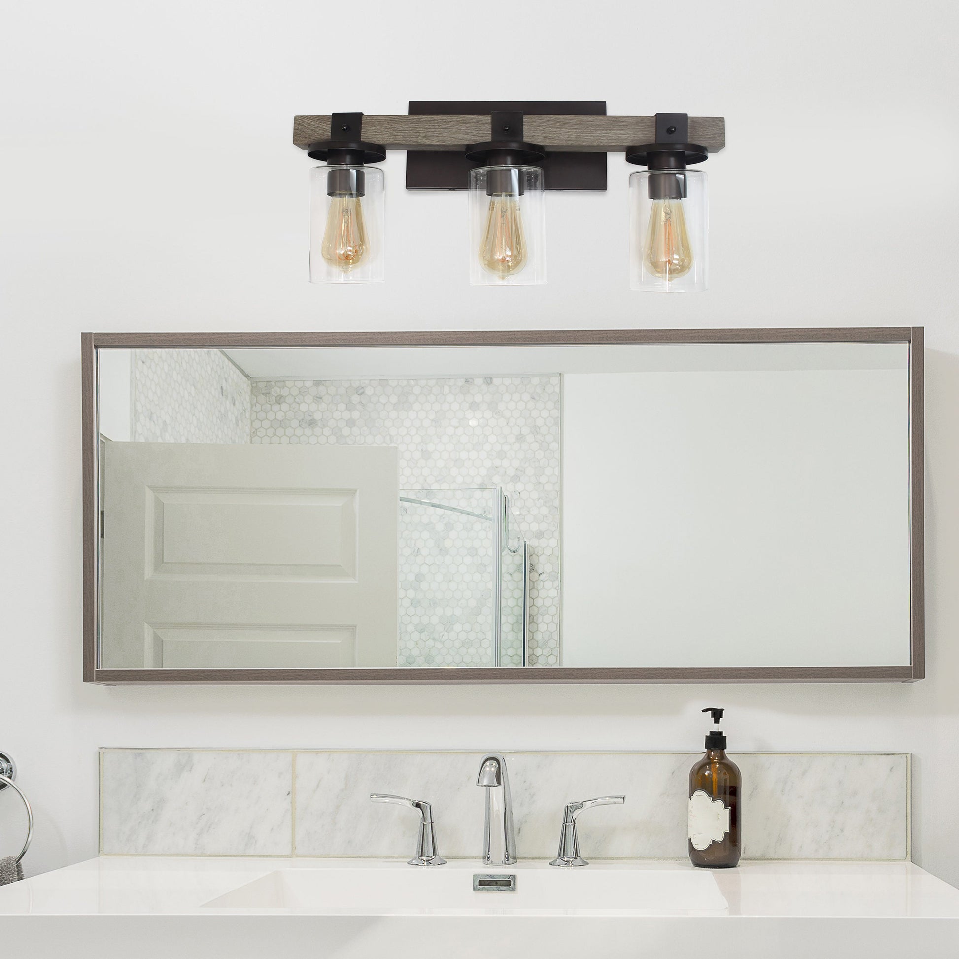 All The Rages Elegant Designs Gray 3-Light Industrial Rustic Bath Vanity Light In Restored Wood Look
