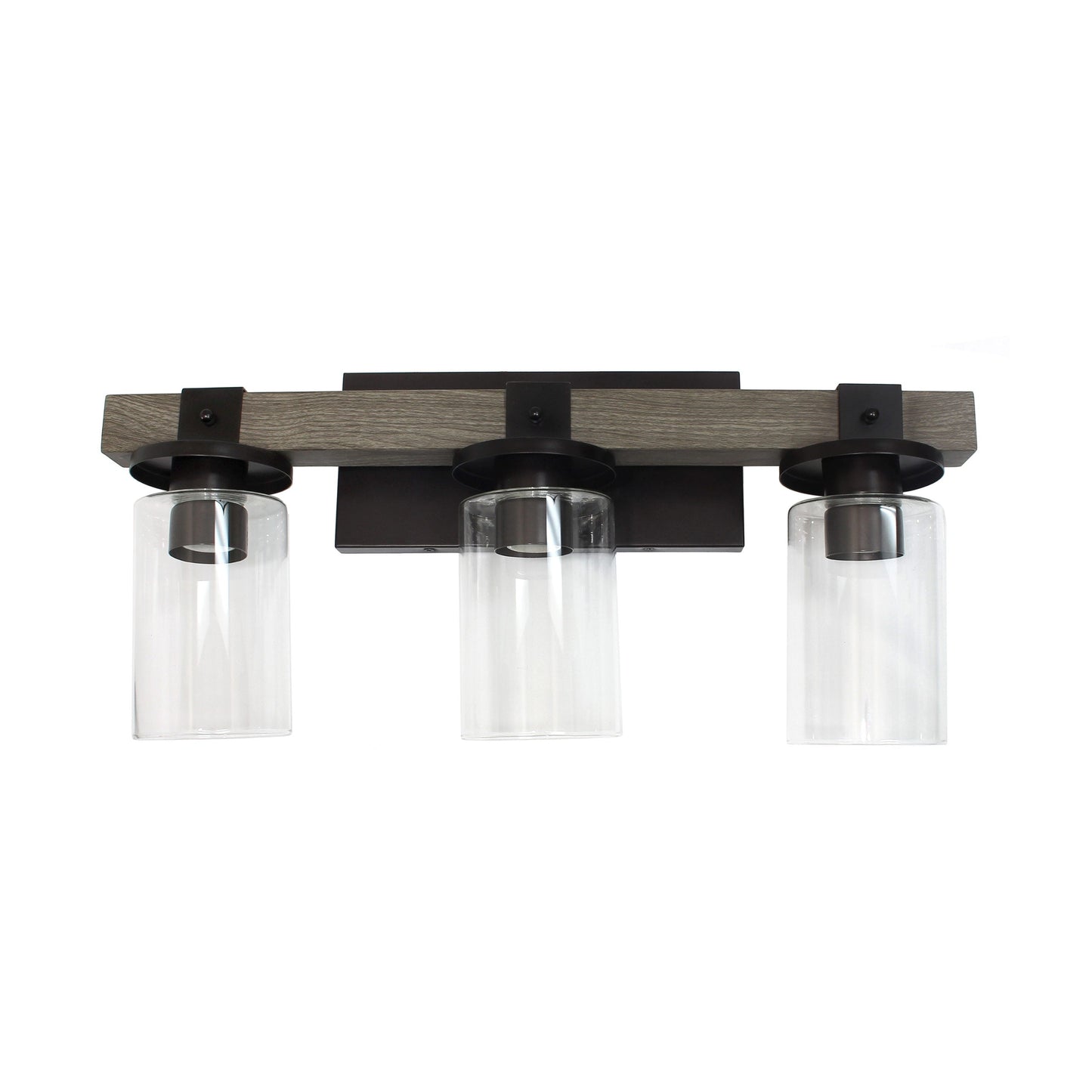 All The Rages Elegant Designs Gray 3-Light Industrial Rustic Bath Vanity Light In Restored Wood Look