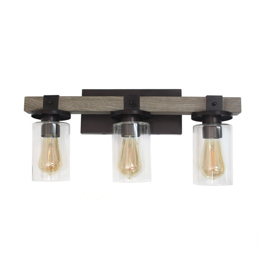 All The Rages Elegant Designs Gray 3-Light Industrial Rustic Bath Vanity Light In Restored Wood Look