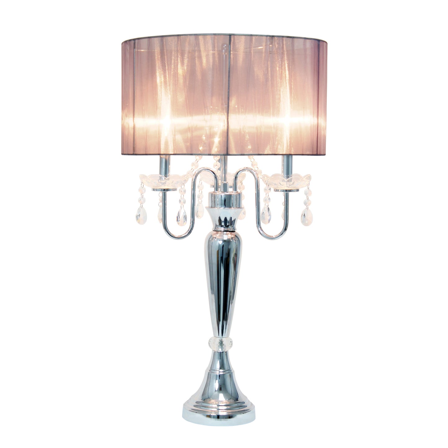 All The Rages Elegant Designs Gray Finish Romantic Sheer Shade Table Lamp With Hanging Crystals