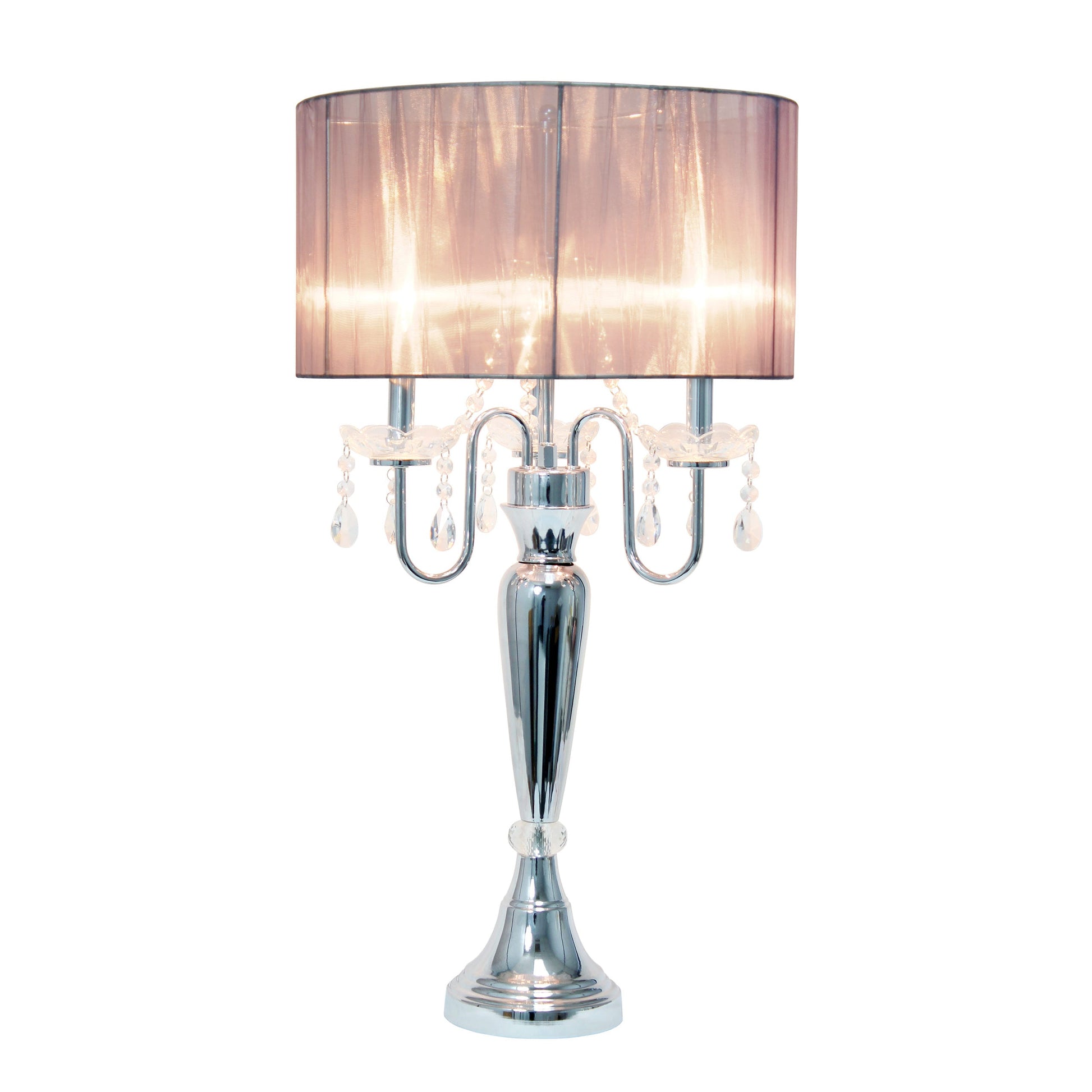 All The Rages Elegant Designs Gray Finish Romantic Sheer Shade Table Lamp With Hanging Crystals