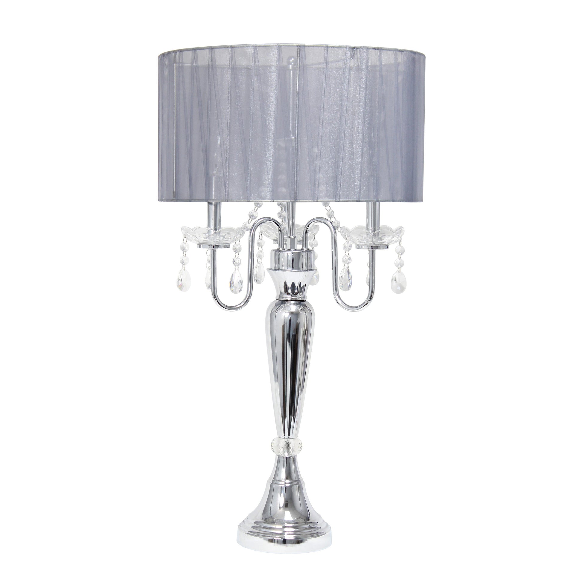 All The Rages Elegant Designs Gray Finish Romantic Sheer Shade Table Lamp With Hanging Crystals