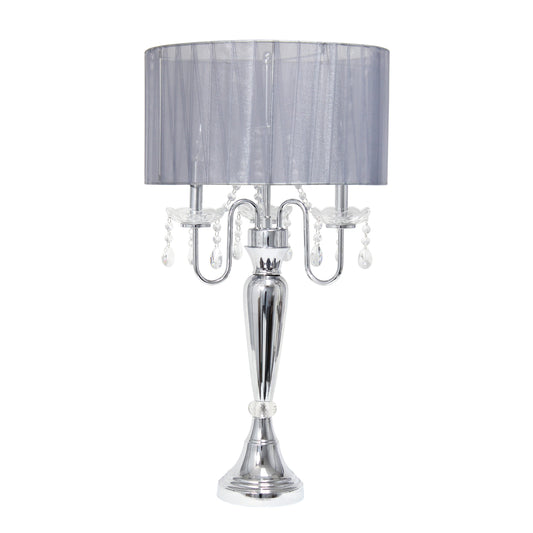 All The Rages Elegant Designs Gray Finish Romantic Sheer Shade Table Lamp With Hanging Crystals