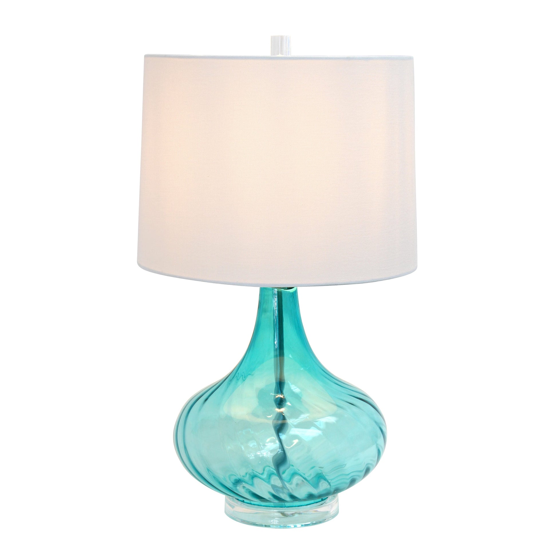 All The Rages Elegant Designs Light Blue Glass Table Lamp With White Fabric Shade