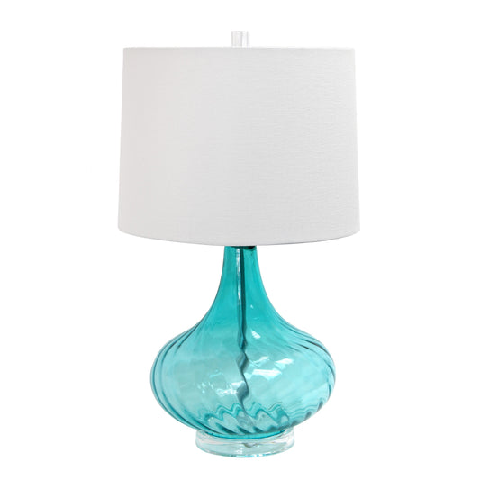 All The Rages Elegant Designs Light Blue Glass Table Lamp With White Fabric Shade
