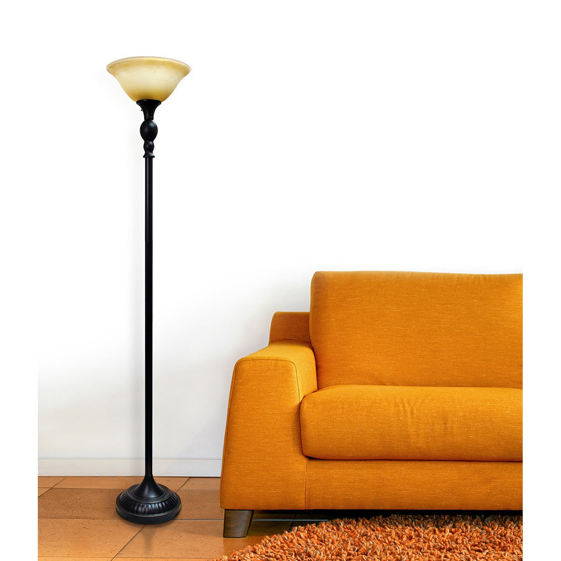 All The Rages Elegant Designs Marbelized Amber Glass Shade With Restoration Bronze Finish Torchiere Floor Lamp