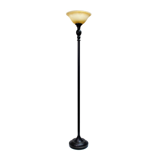 All The Rages Elegant Designs Marbelized Amber Glass Shade With Restoration Bronze Finish Torchiere Floor Lamp