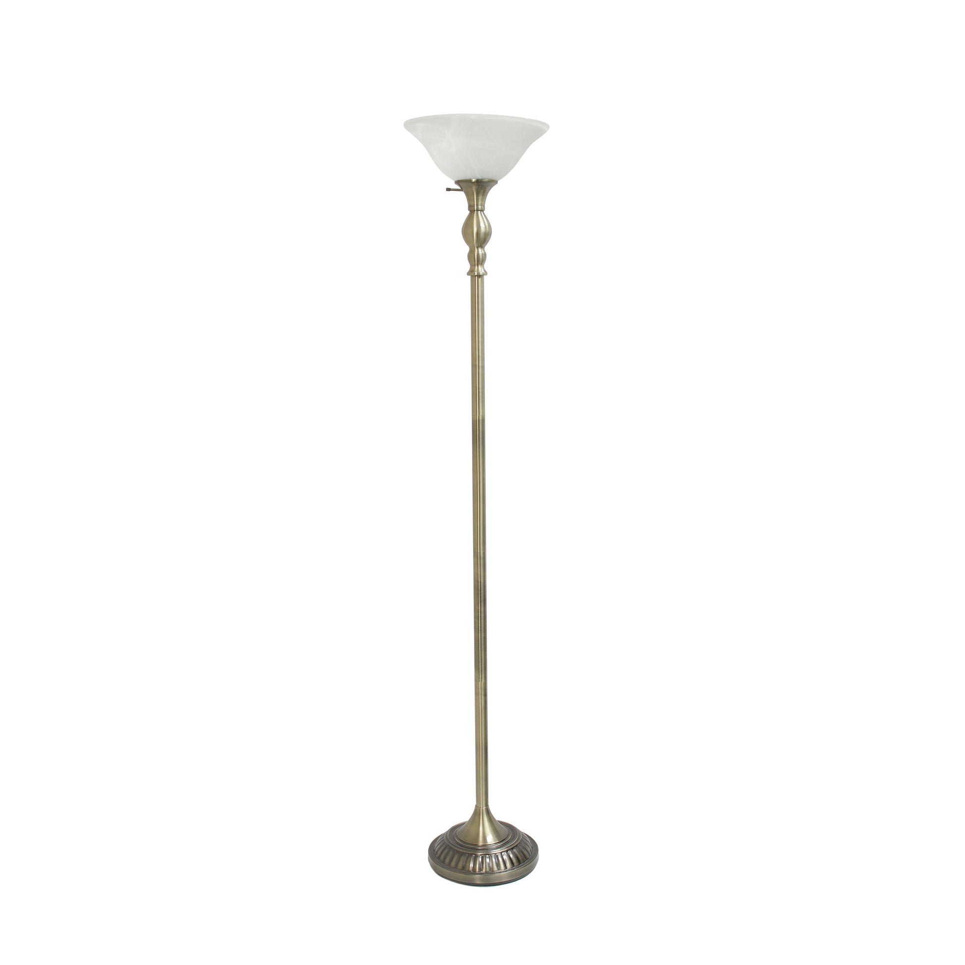 All The Rages Elegant Designs Marbleized White Glass Shade With Antique Brass Finish Torchiere Floor Lamp