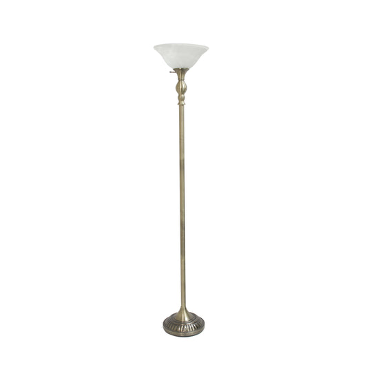 All The Rages Elegant Designs Marbleized White Glass Shade With Antique Brass Finish Torchiere Floor Lamp