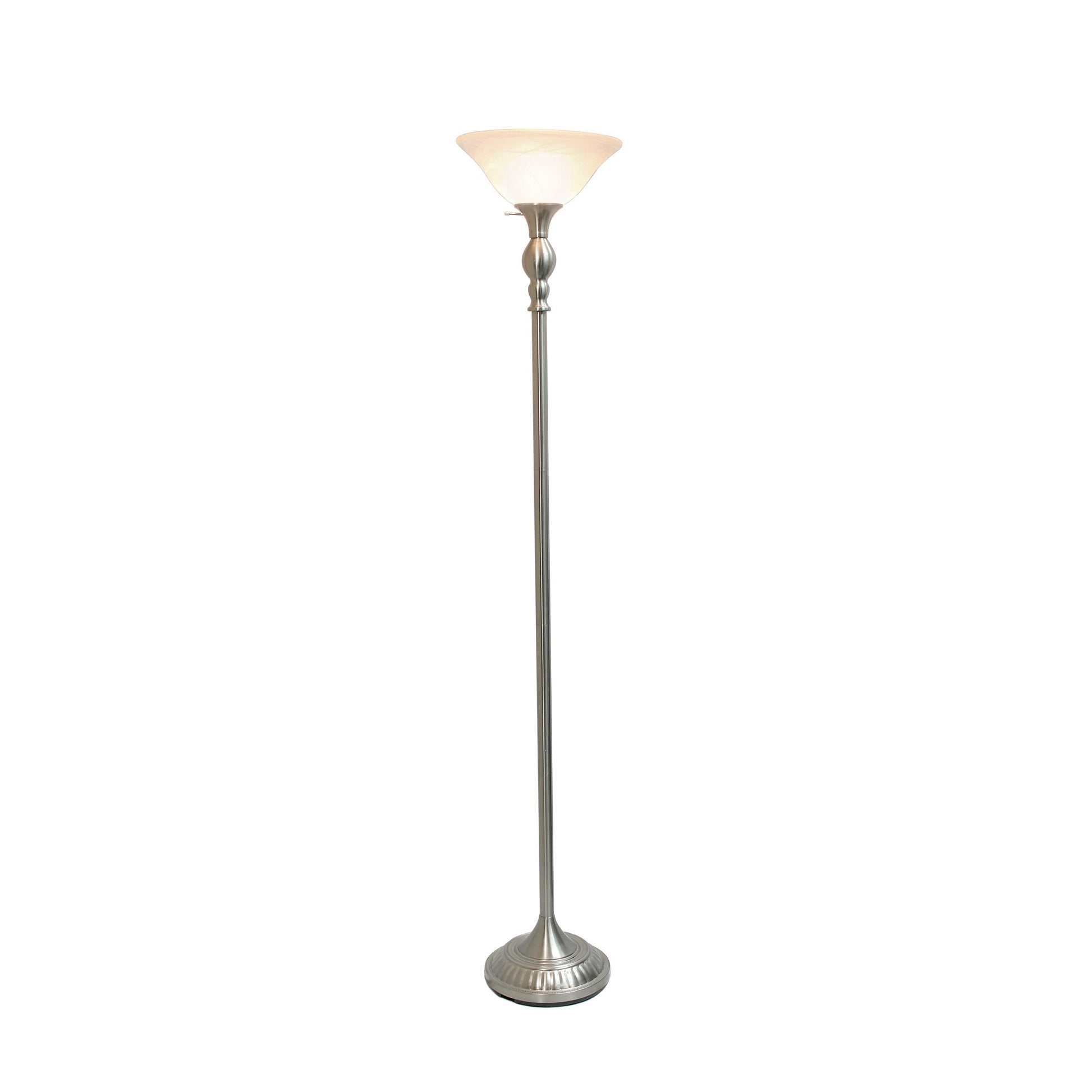 All The Rages Elegant Designs Marbleized White Glass Shade With Brushed Nickel Finish Torchiere Floor Lamp