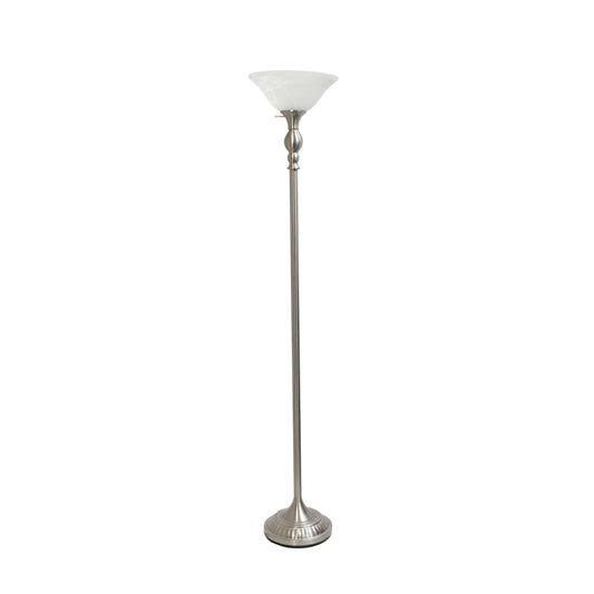 All The Rages Elegant Designs Marbleized White Glass Shade With Brushed Nickel Finish Torchiere Floor Lamp