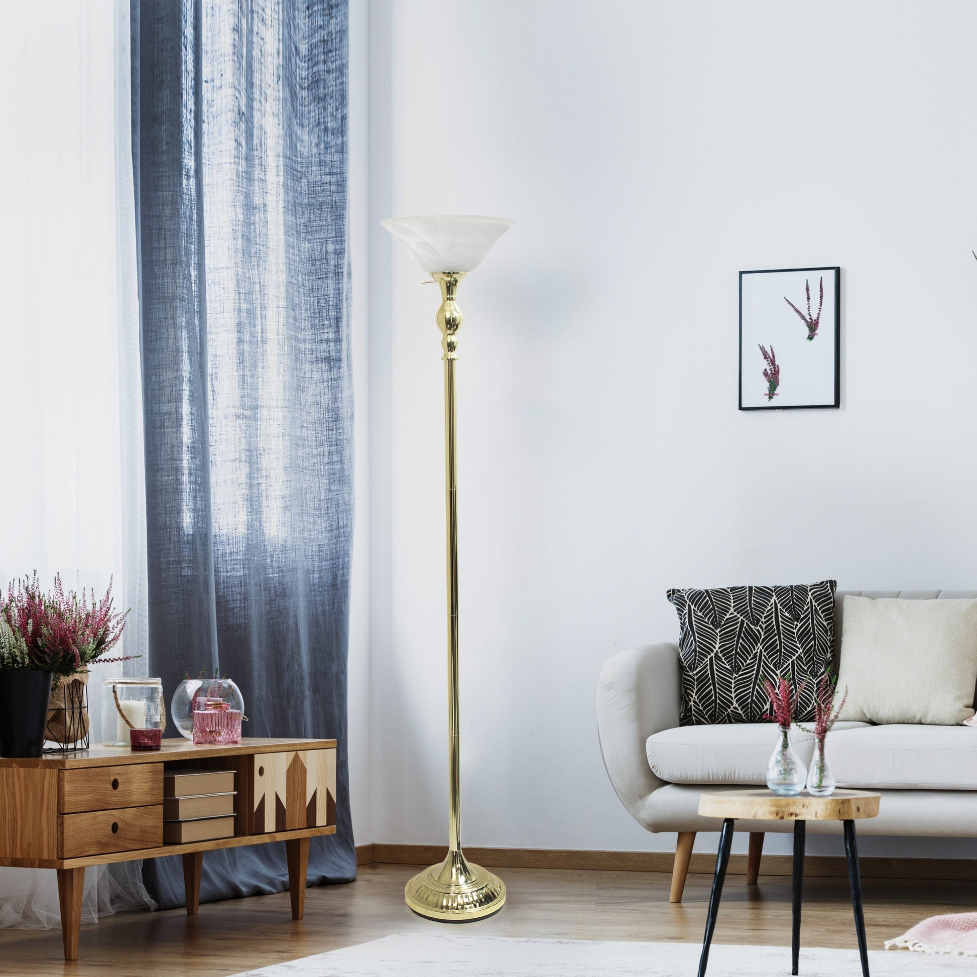 All The Rages Elegant Designs Marbleized White Glass Shade With Gold Nickel Finish Torchiere Floor Lamp
