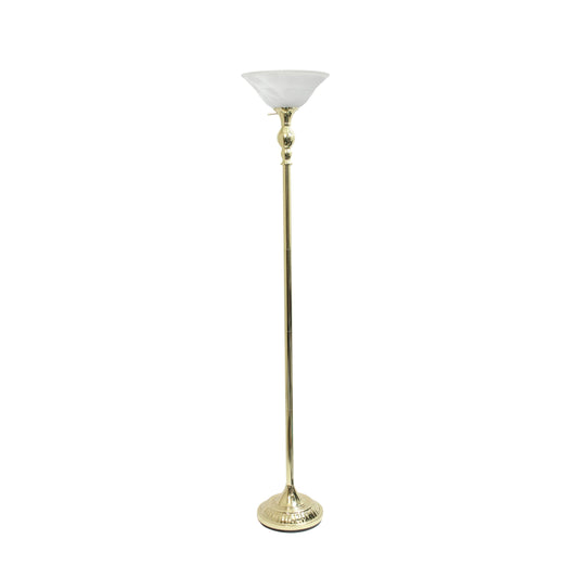 All The Rages Elegant Designs Marbleized White Glass Shade With Gold Nickel Finish Torchiere Floor Lamp