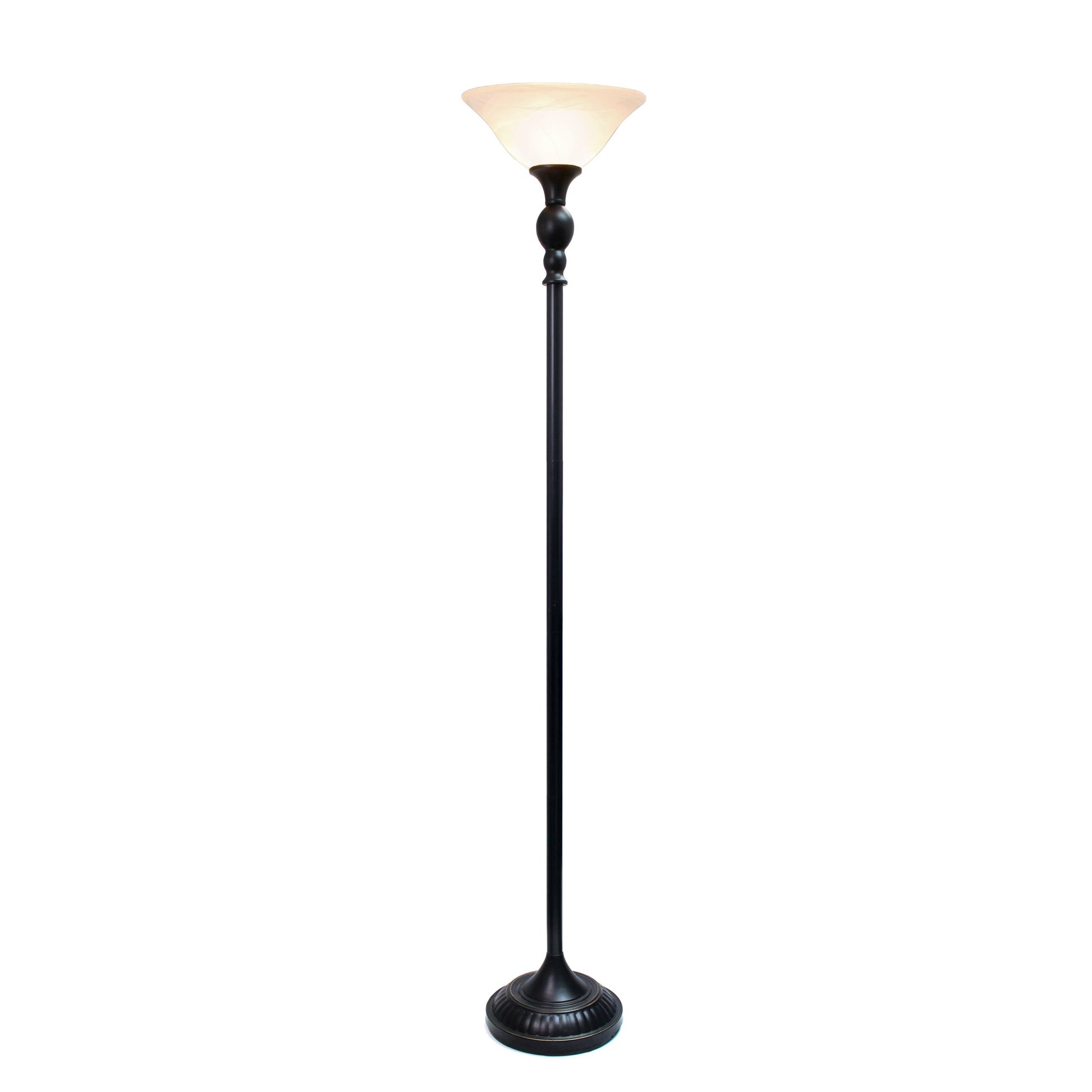All The Rages Elegant Designs Marbleized White Glass Shade With Restoration Bronze & White Finish Torchiere Floor Lamp