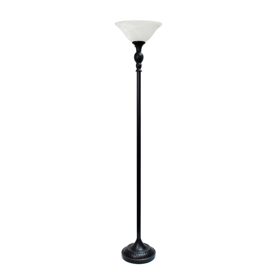 All The Rages Elegant Designs Marbleized White Glass Shade With Restoration Bronze & White Finish Torchiere Floor Lamp