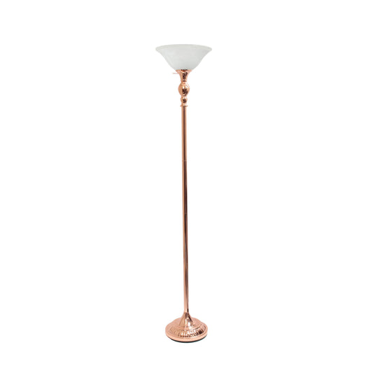 All The Rages Elegant Designs Marbleized White Glass Shade With Rose Gold Finish Torchiere Floor Lamp