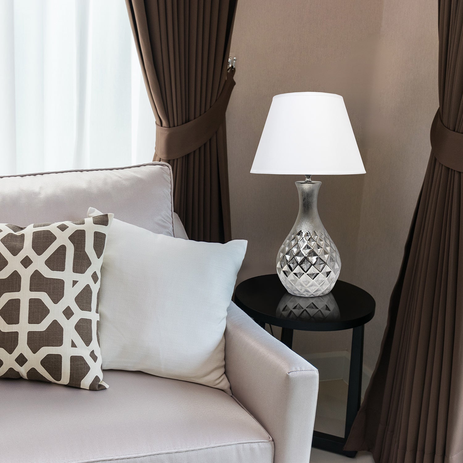 All The Rages Elegant Designs Metallic Silver Juliet Ceramic Table Lamp With White Fabric Shade