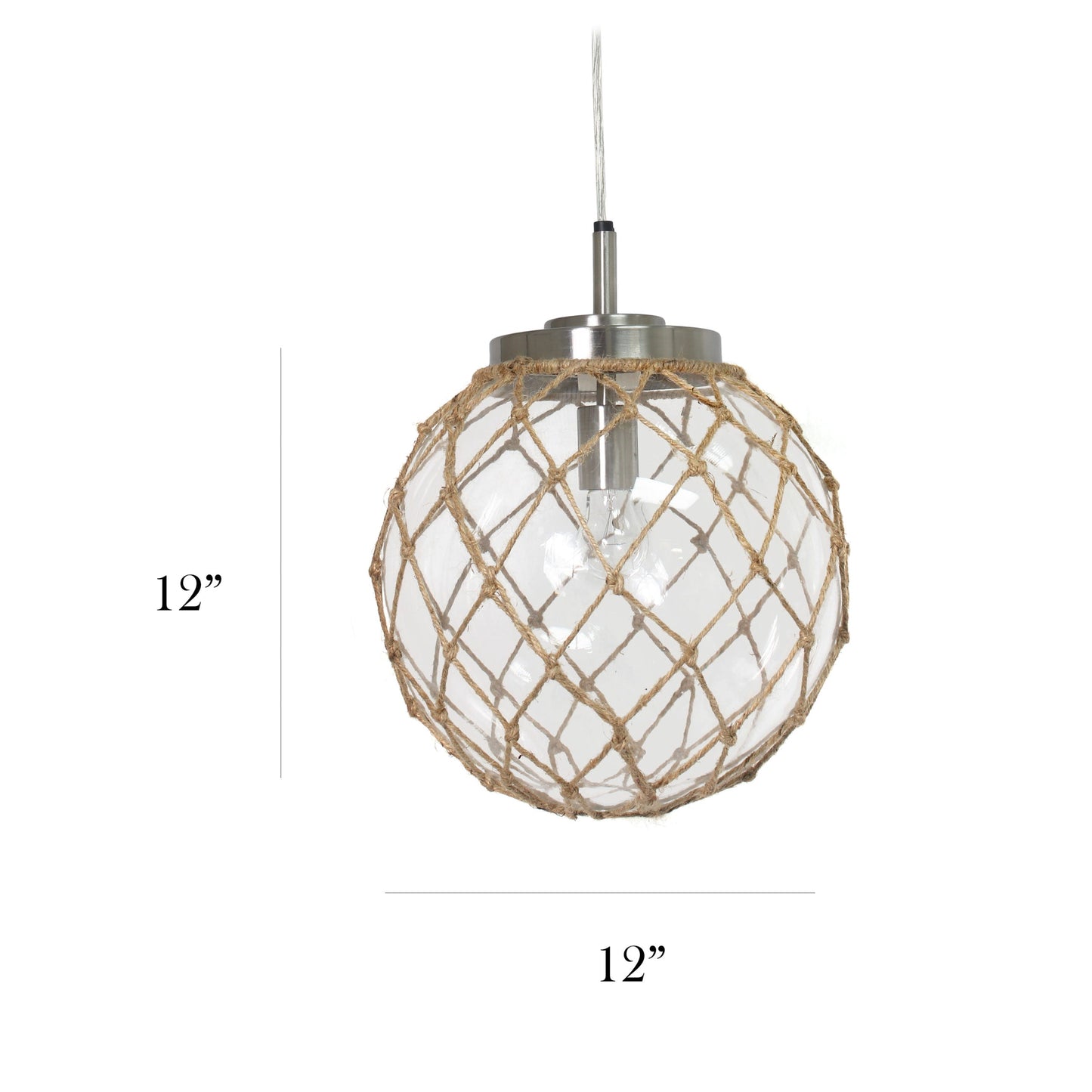 All The Rages Elegant Designs Ocean Sea Clear Glass & Brushed Nickel Coastal Pendant Light With Buoy Netted Natural Rope