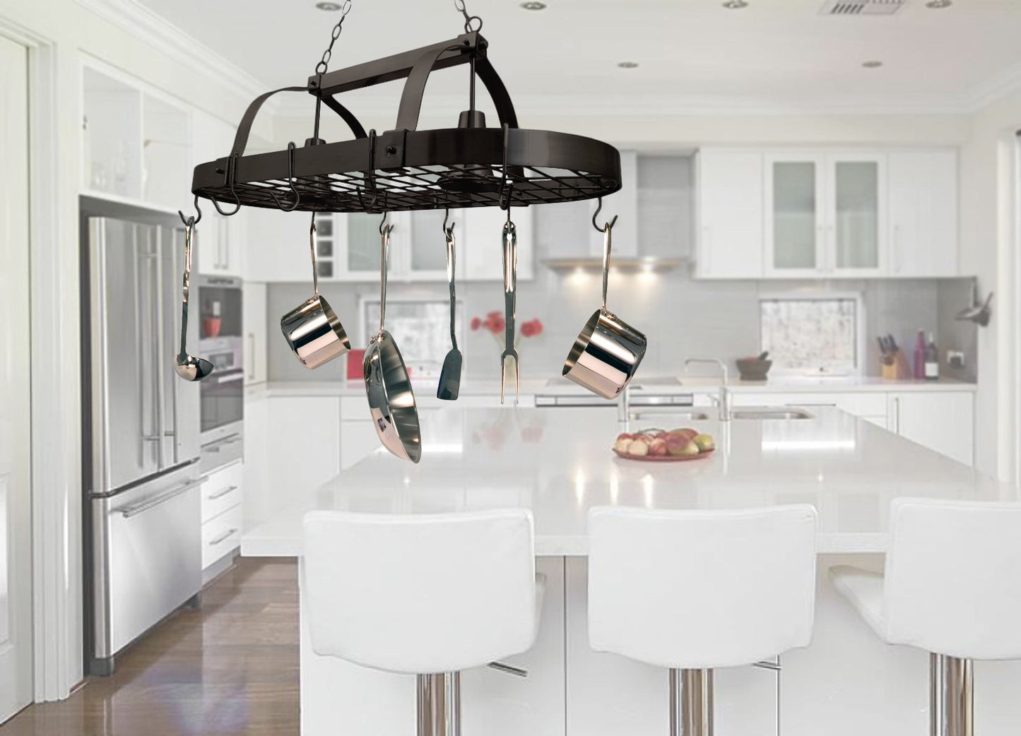 All The Rages Elegant Designs Oil Rubbed Bronze 2-Light Kitchen Pot Rack With Downlights