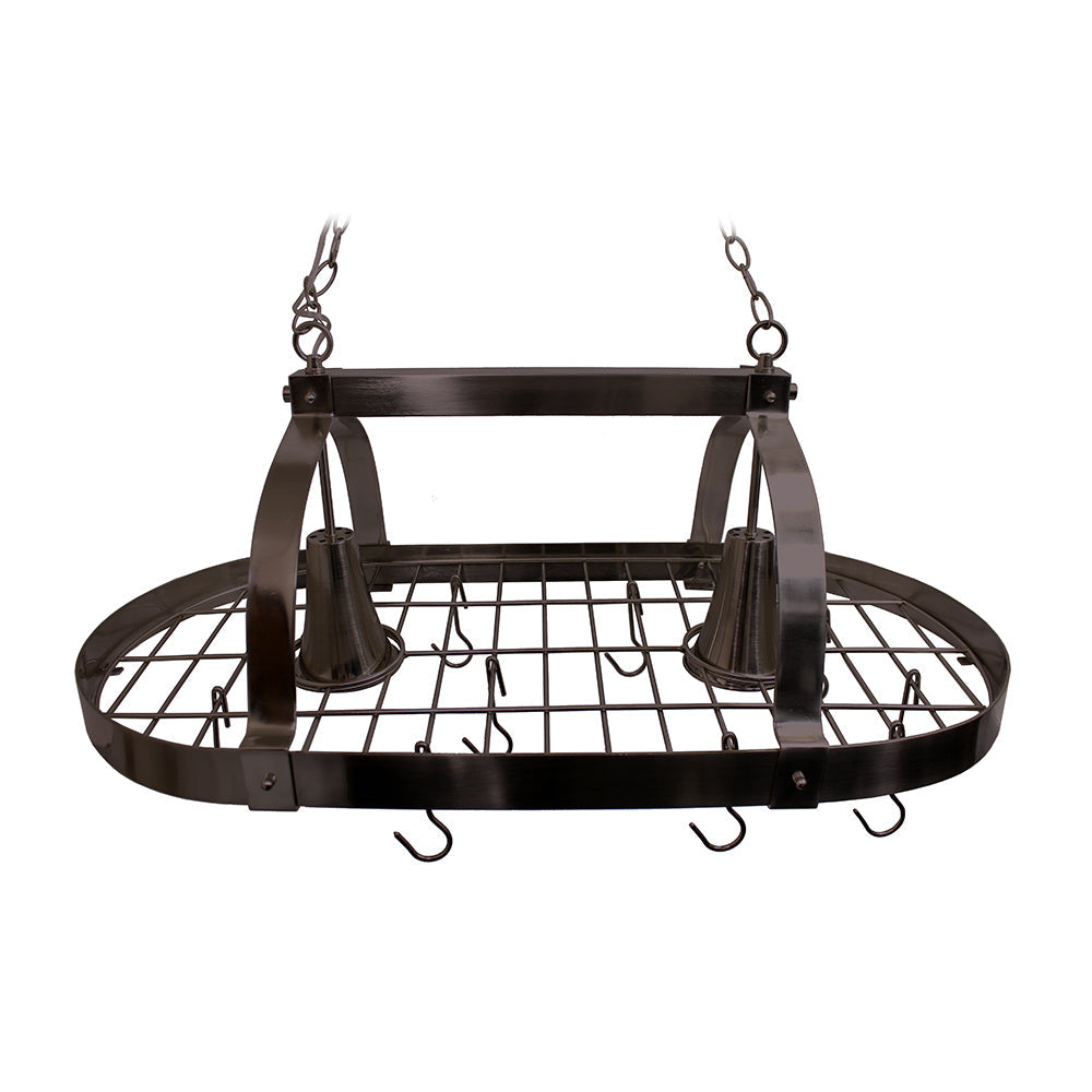 All The Rages Elegant Designs Oil Rubbed Bronze 2-Light Kitchen Pot Rack With Downlights