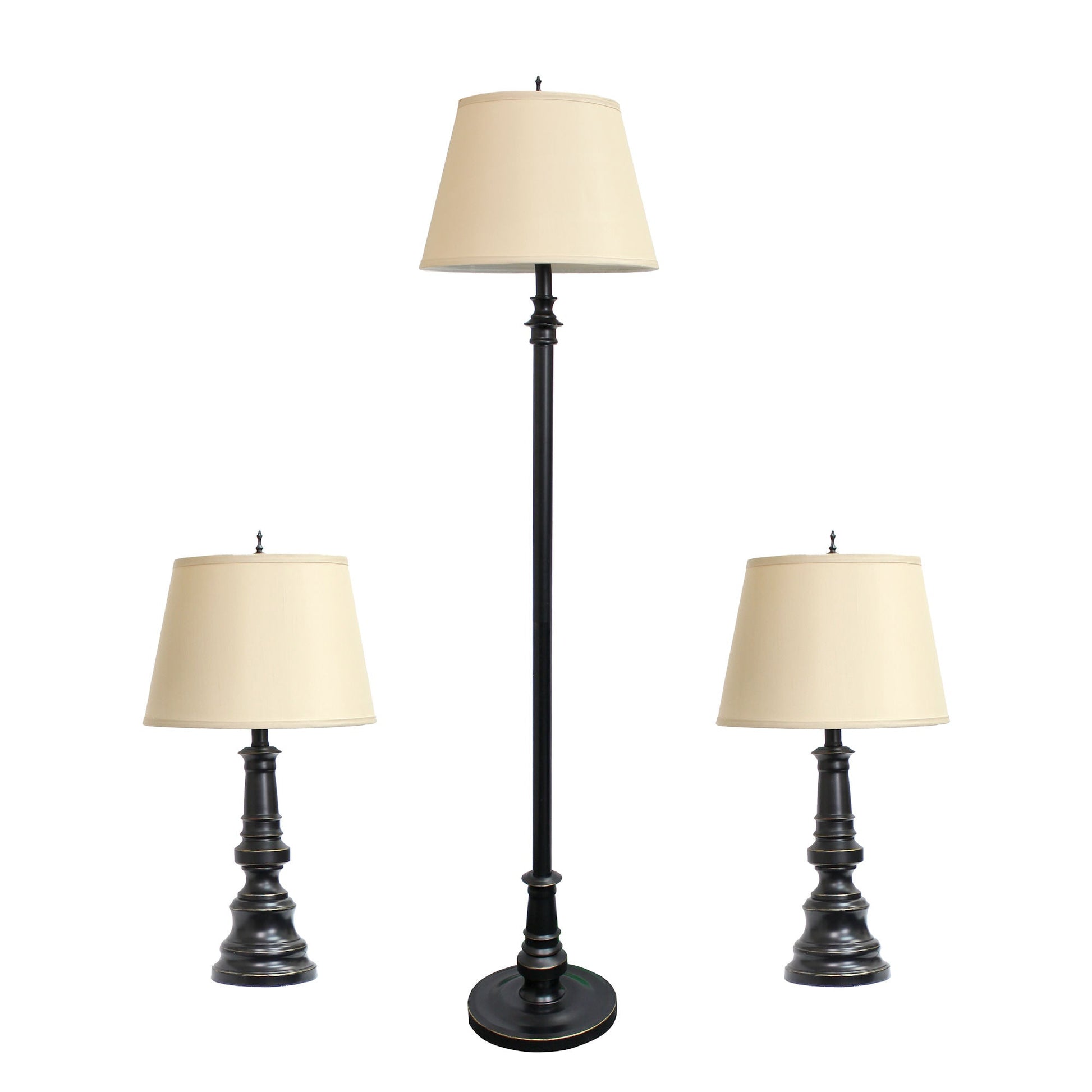 All The Rages Elegant Designs Restoration Bronze Finish 3-Piece Lamp Set With 2 Table Lamps & 1 Floor Lamp