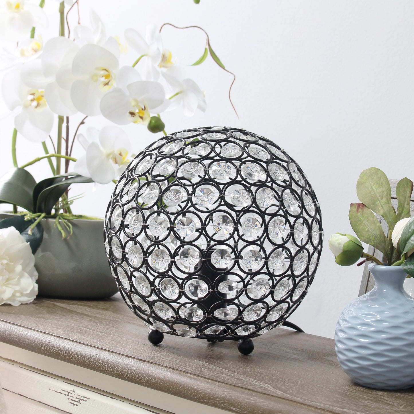All The Rages Elegant Designs Restoration Bronze Finish 8" Elipse Crystal Ball Sequin Table Lamp
