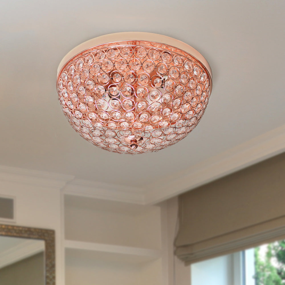 All The Rages Elegant Designs Rose Gold Finish Elipse Crystal Flush Mount 2-Light Ceiling Light