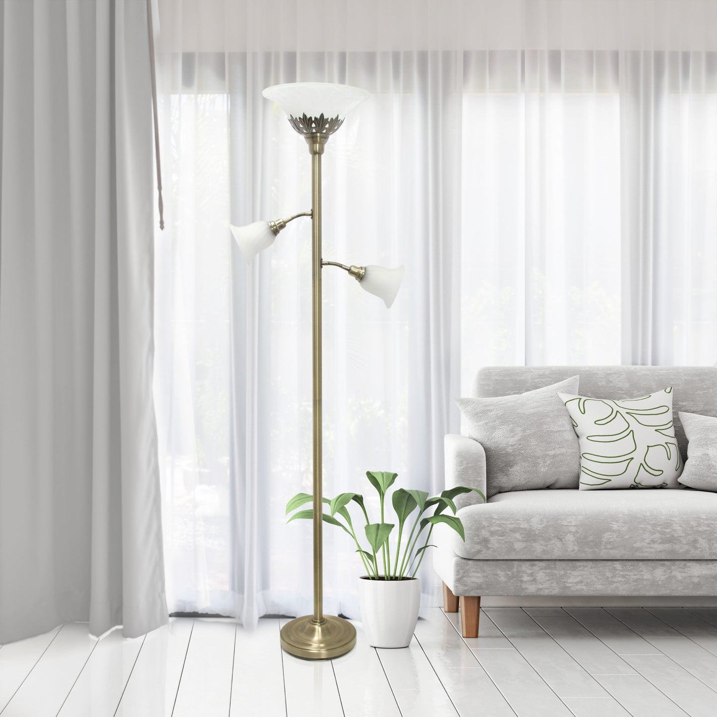 All The Rages Elegant Designs Scalloped Glass Shades With Antique Brass Finish 3-Light Floor Lamp