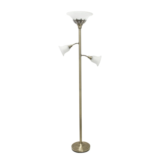 All The Rages Elegant Designs Scalloped Glass Shades With Antique Brass Finish 3-Light Floor Lamp