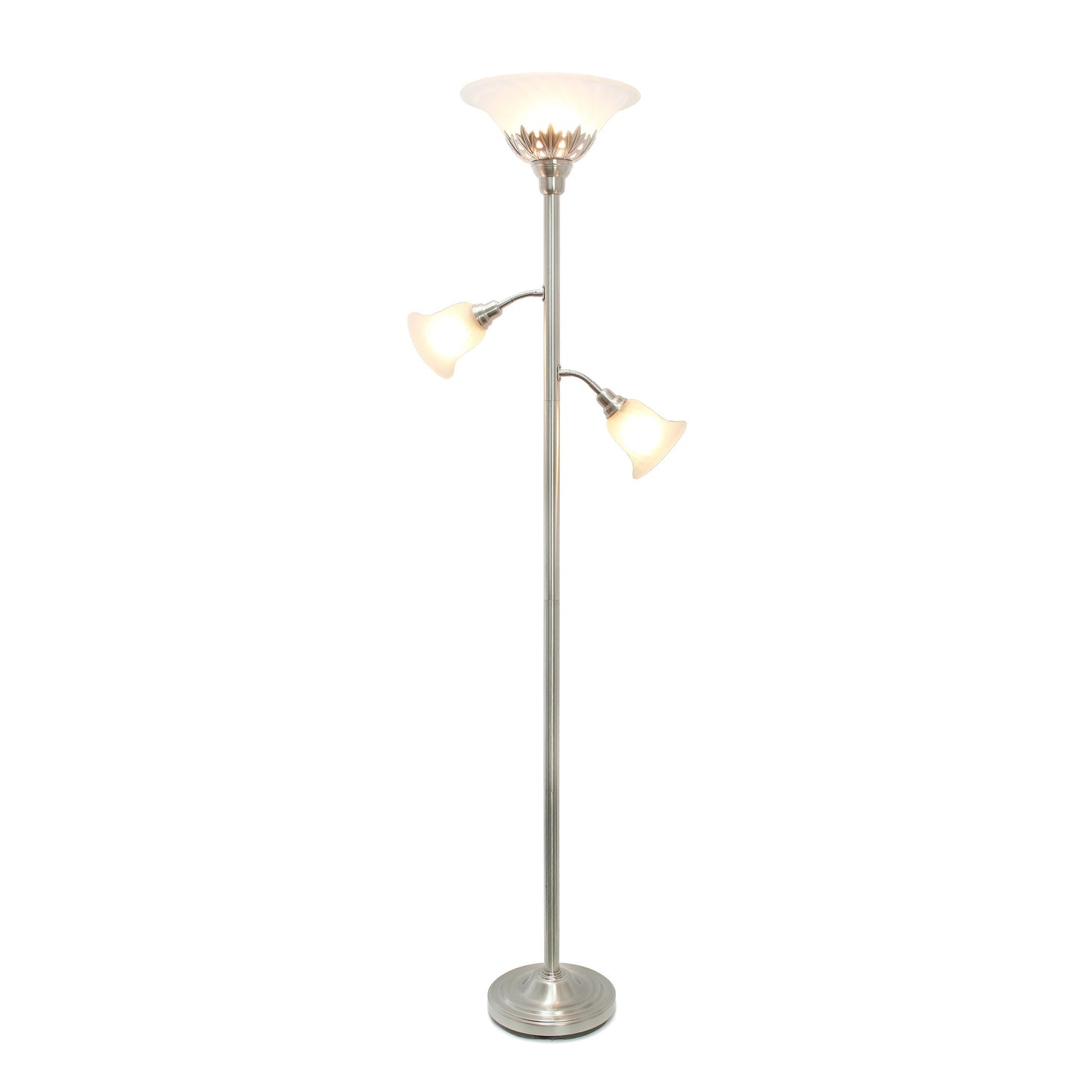 All The Rages Elegant Designs Scalloped Glass Shades With Brushed Nickel Finish 3-Light Floor Lamp