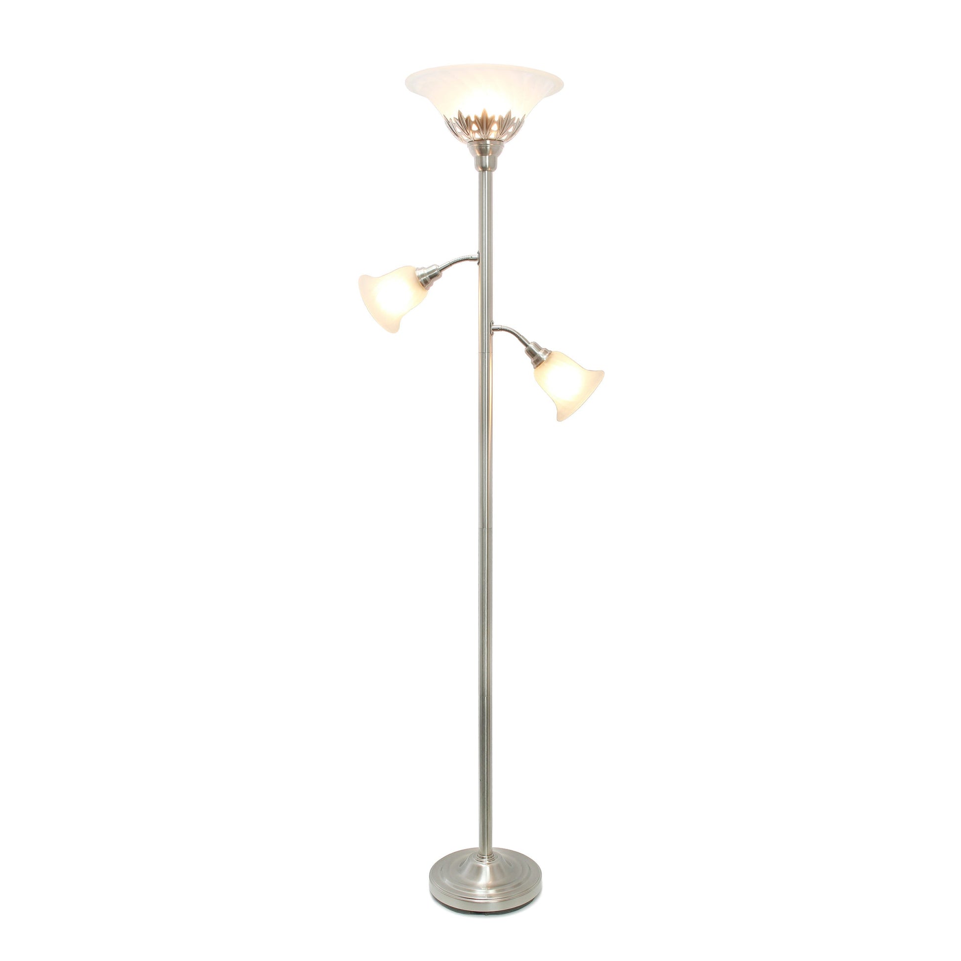 All The Rages Elegant Designs Scalloped Glass Shades With Brushed Nickel Finish 3-Light Floor Lamp