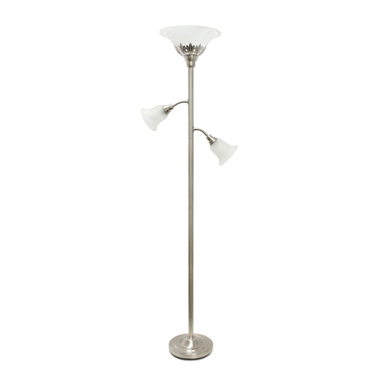 All The Rages Elegant Designs Scalloped Glass Shades With Brushed Nickel Finish 3-Light Floor Lamp