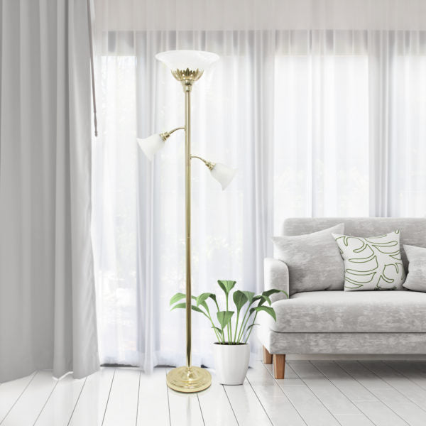 All The Rages Elegant Designs Scalloped Glass Shades With Gold Finish 3-Light Floor Lamp