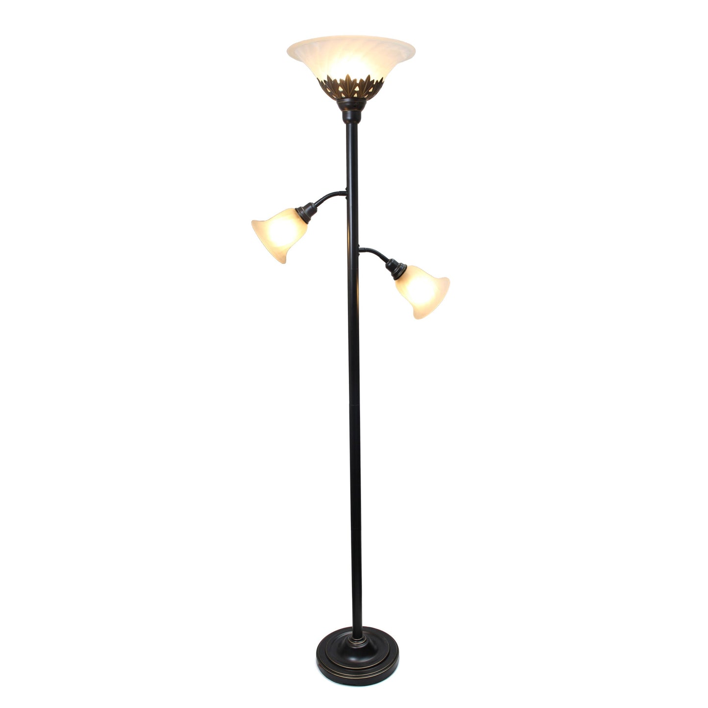 All The Rages Elegant Designs Scalloped Glass Shades With Restoration Bronze & White Finish 3-Light Floor Lamp