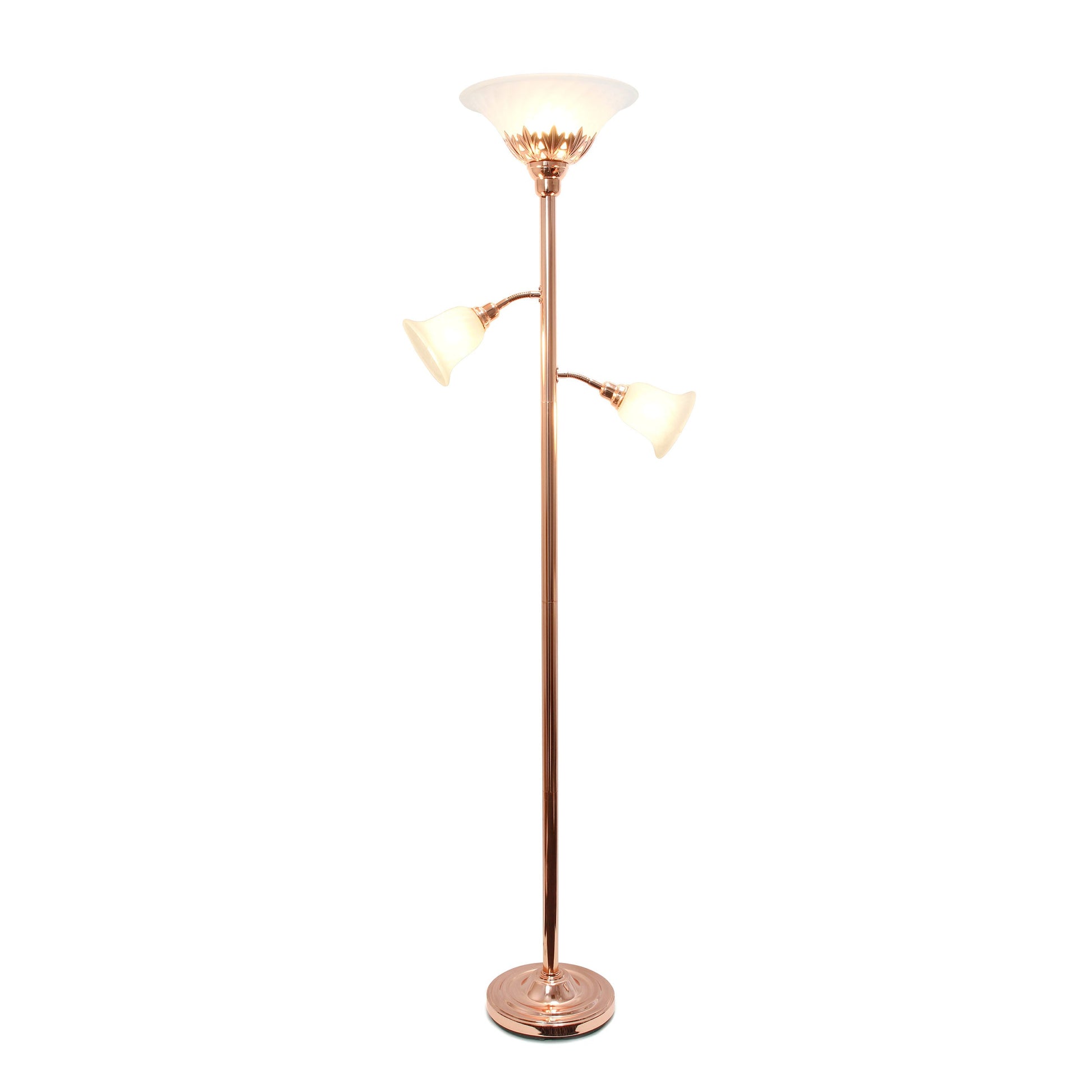 All The Rages Elegant Designs Scalloped Glass Shades With Rose Gold Finish 3-Light Floor Lamp