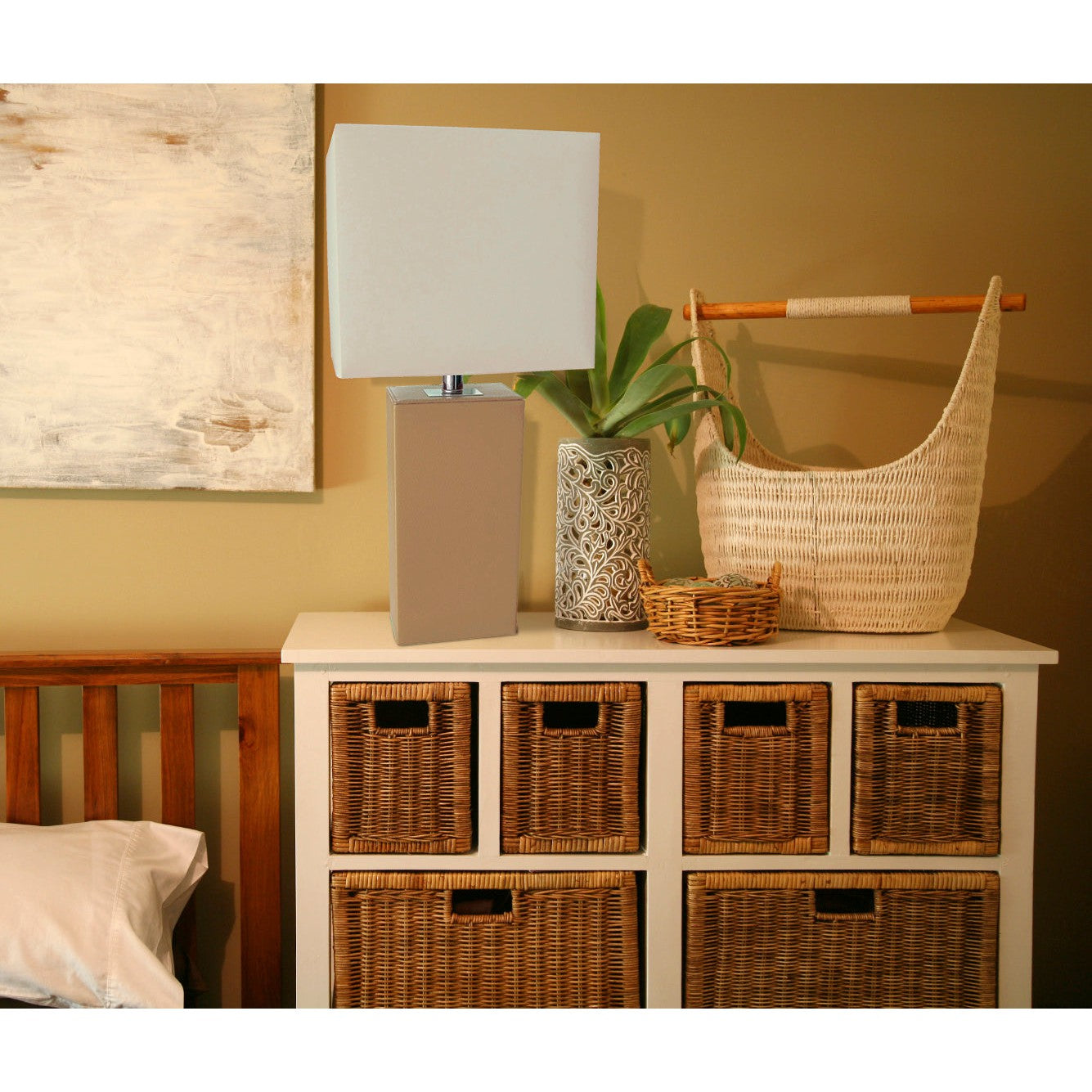 All The Rages Elegant Designs White Fabric Shade And Beige Finish Modern Leather Table Lamp